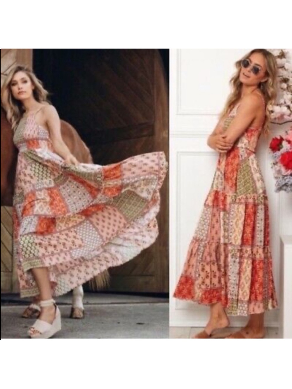 Anthropologie Abel The Label Gipsiana Mixed Patchwork Ruffle Tiered Maxi Dress•S